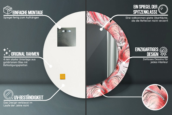 Espelho circular de parede decorativo Padrão de flamingo