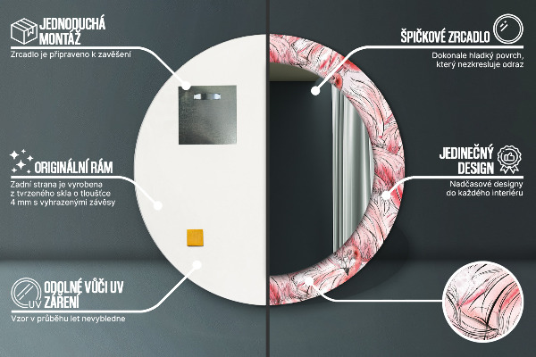 Espelho circular de parede decorativo Padrão de flamingo