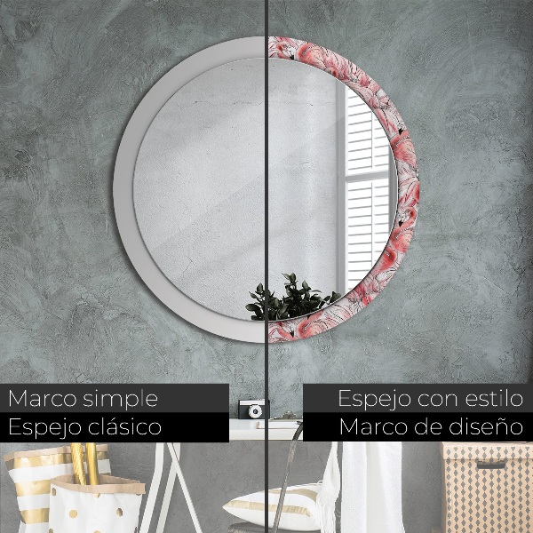 Espelho circular de parede decorativo Padrão de flamingo