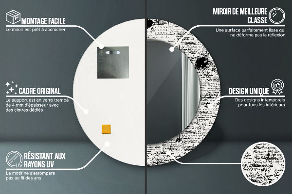 Espelho circular de parede decorativo Padrão de rabiscos