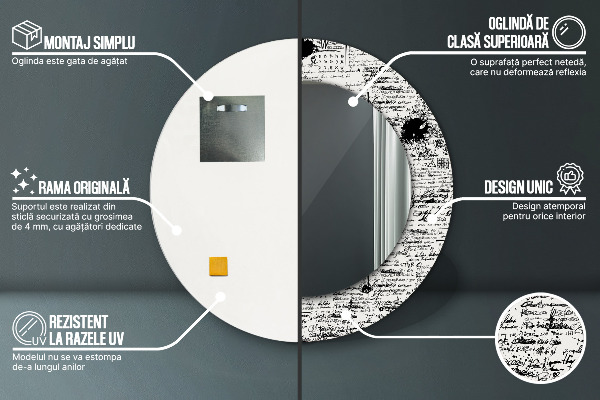 Espelho circular de parede decorativo Padrão de rabiscos