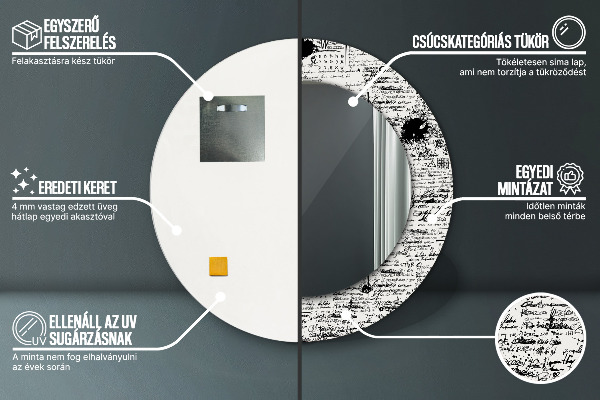 Espelho circular de parede decorativo Padrão de rabiscos