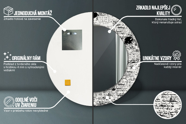 Espelho circular de parede decorativo Padrão de rabiscos