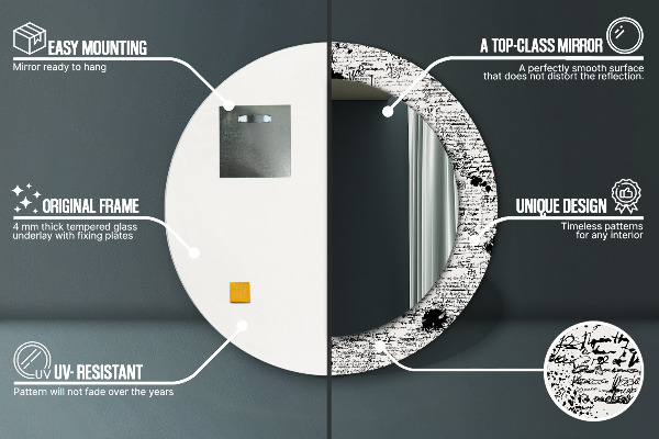 Espelho circular de parede decorativo Padrão de rabiscos