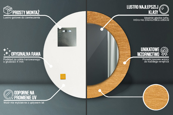 Espelho de parede circular decorativo Superfície metálica