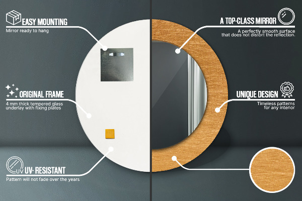 Espelho de parede circular decorativo Superfície metálica