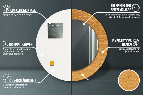 Espelho de parede circular decorativo Superfície metálica