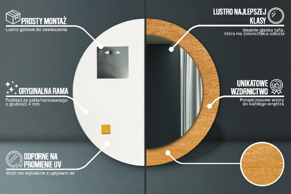Espelho de parede circular decorativo Superfície metálica