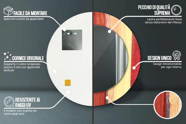 Espelho com moldura impressa redondo Imagem abstrata