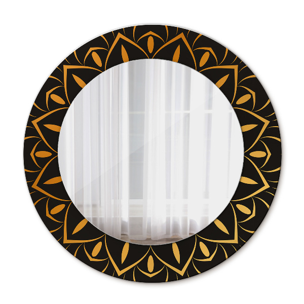 Espelho com moldura impressa redondo Mandala dourada