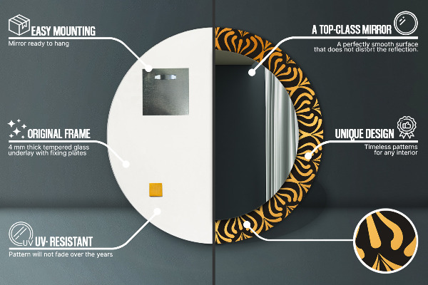 Espelho com moldura impressa redondo Mandala dourada