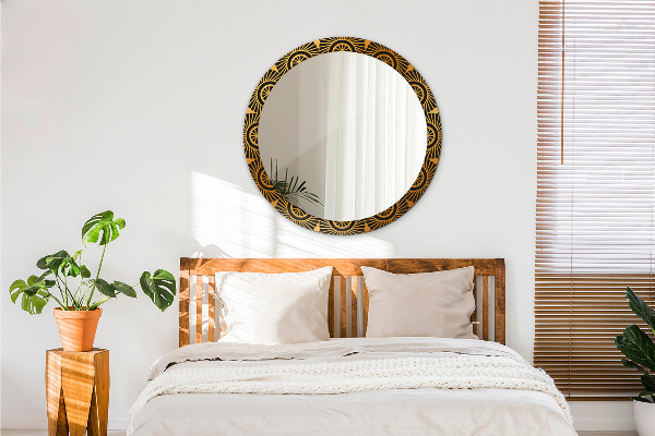 Espelho com moldura impressa redondo Mandala dourada