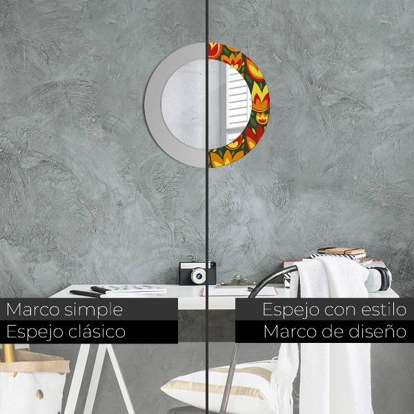 Espelho com moldura impressa redondo Túlipas retro