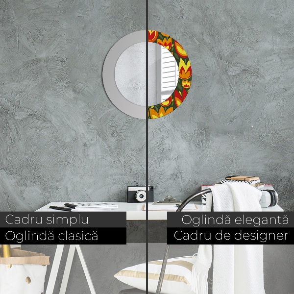 Espelho com moldura impressa redondo Túlipas retro