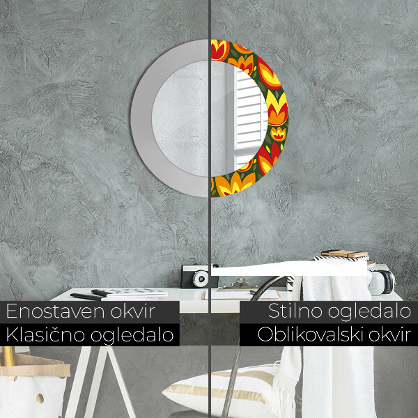 Espelho com moldura impressa redondo Túlipas retro