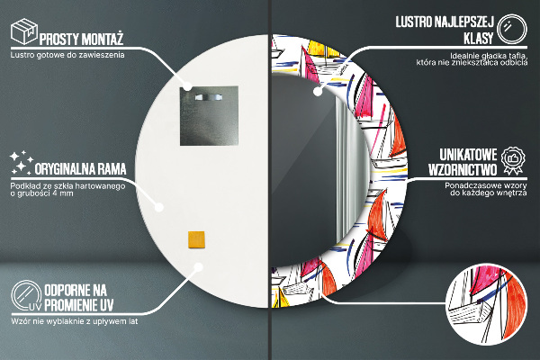 Espelho com moldura impressa redondo Barco num lago