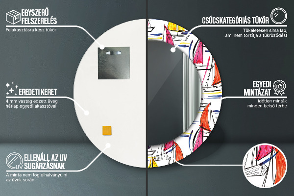 Espelho com moldura impressa redondo Barco num lago