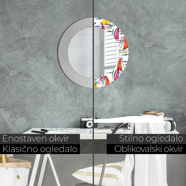 Espelho com moldura impressa redondo Barco num lago