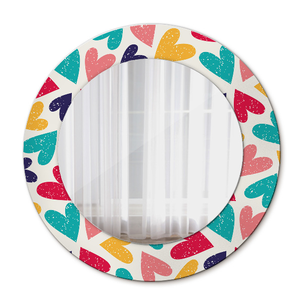 Espelho de parede circular decorativo Corações coloridos