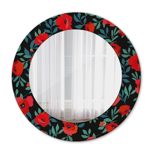 Espelho circular de parede decorativo Papoila vermelha