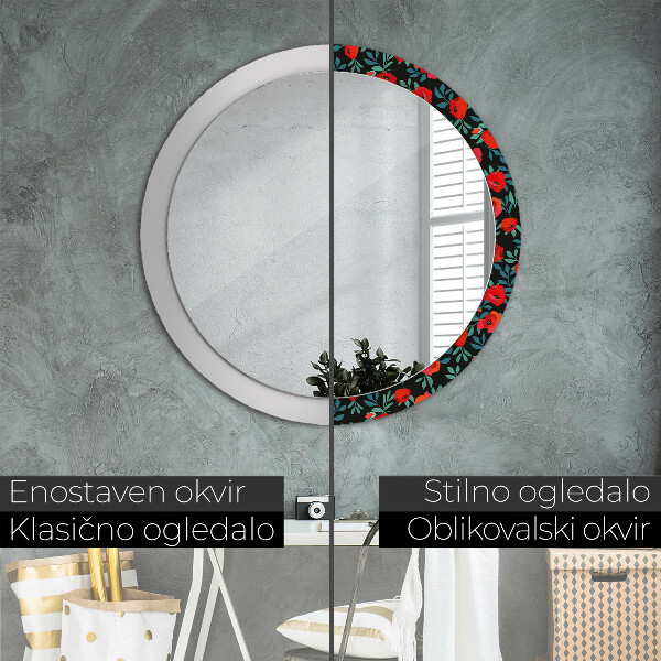 Espelho circular de parede decorativo Papoila vermelha