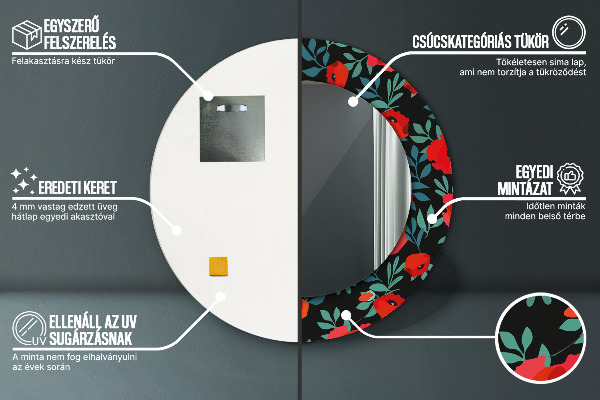 Espelho circular de parede decorativo Papoila vermelha