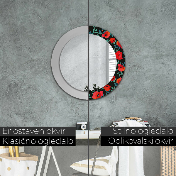 Espelho circular de parede decorativo Papoila vermelha