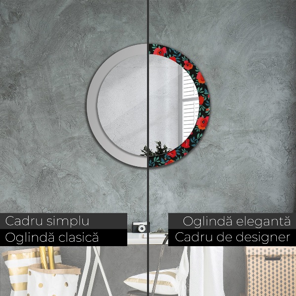 Espelho circular de parede decorativo Papoila vermelha