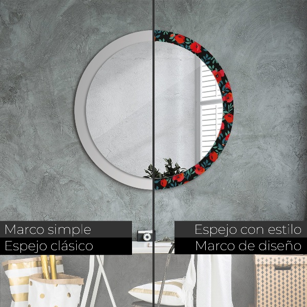 Espelho circular de parede decorativo Papoila vermelha