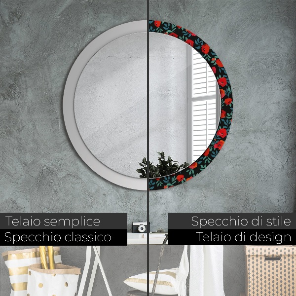 Espelho circular de parede decorativo Papoila vermelha