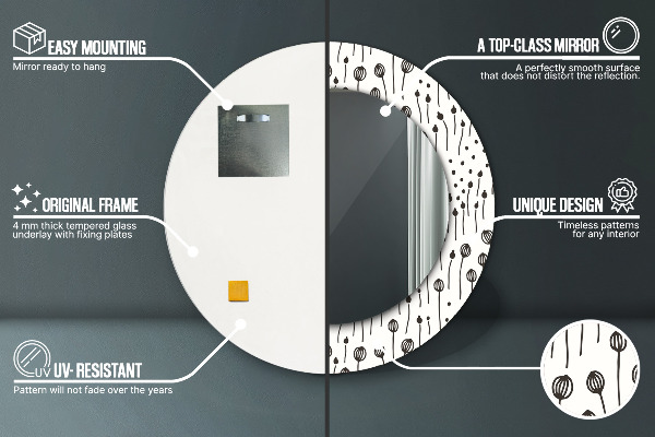 Espelho com moldura impressa redondo Desenho de flores