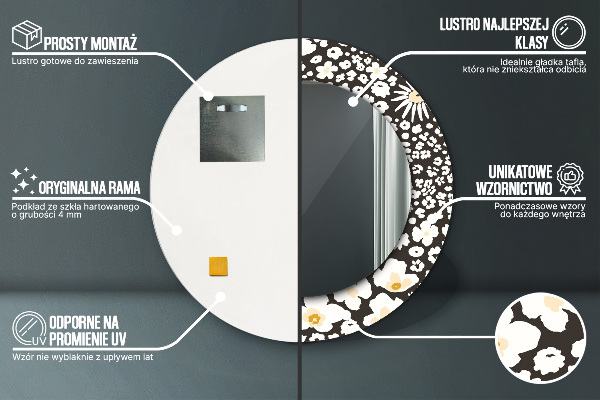 Espelho circular de parede decorativo Margaridas de marfim