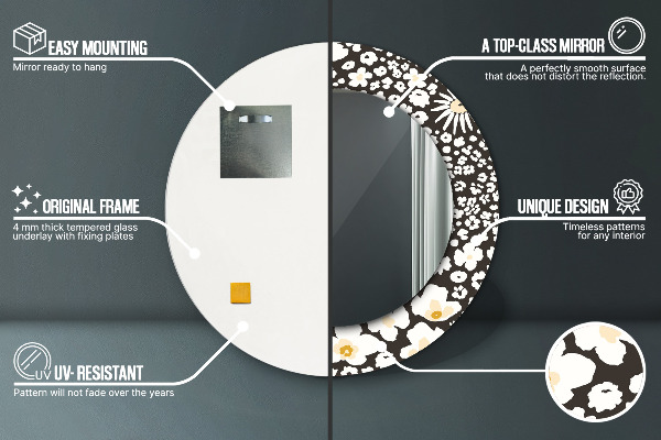 Espelho circular de parede decorativo Margaridas de marfim