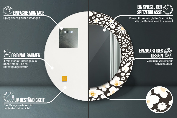 Espelho circular de parede decorativo Margaridas de marfim