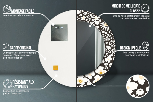 Espelho circular de parede decorativo Margaridas de marfim