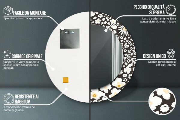 Espelho circular de parede decorativo Margaridas de marfim