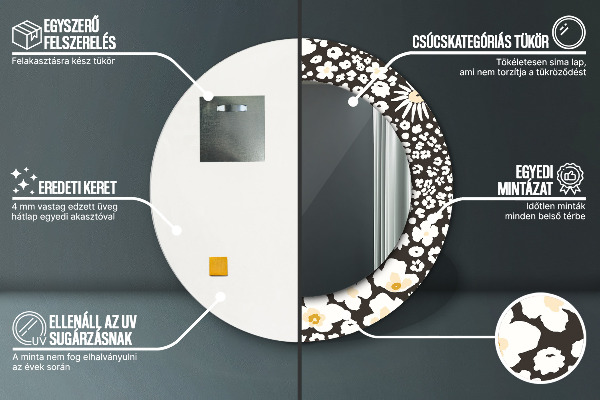 Espelho circular de parede decorativo Margaridas de marfim