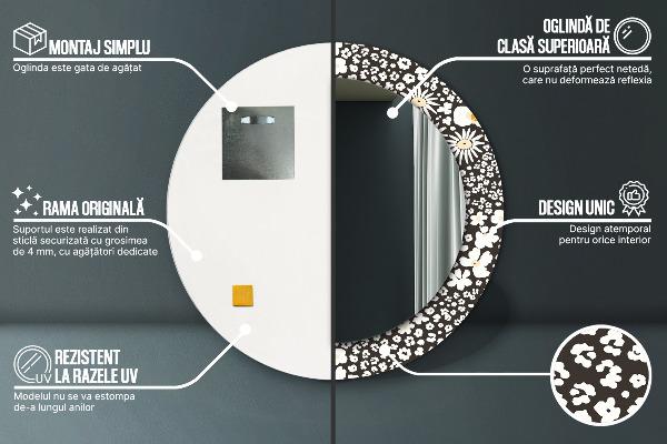 Espelho circular de parede decorativo Margaridas de marfim