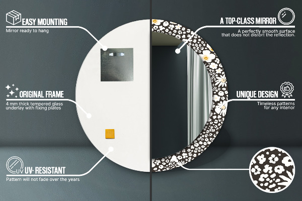 Espelho circular de parede decorativo Margaridas de marfim