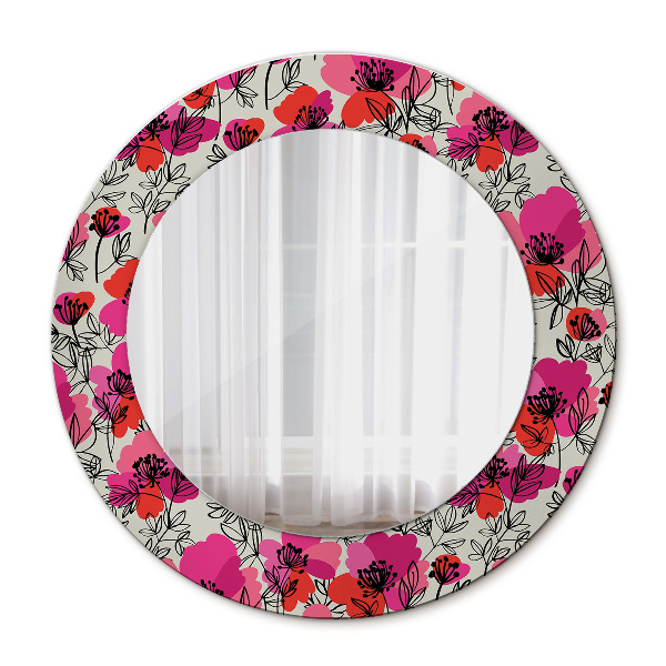 Espelho circular de parede decorativo Papoilas cor-de-rosa
