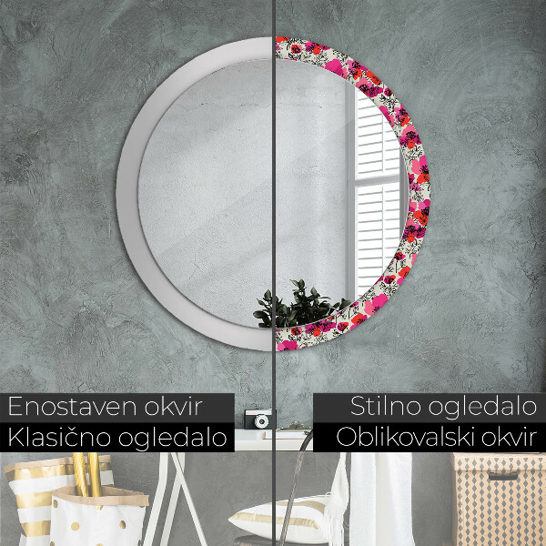 Espelho circular de parede decorativo Papoilas cor-de-rosa