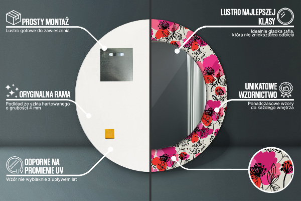 Espelho circular de parede decorativo Papoilas cor-de-rosa