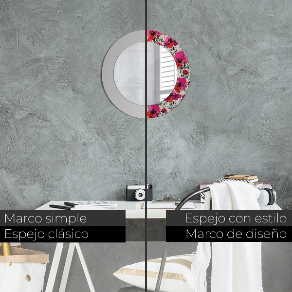 Espelho circular de parede decorativo Papoilas cor-de-rosa
