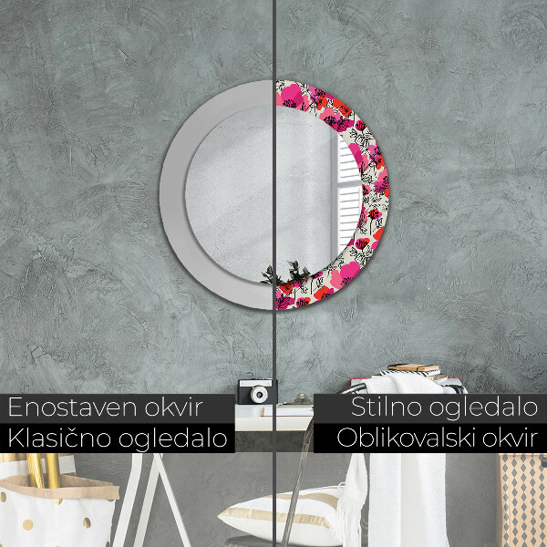 Espelho circular de parede decorativo Papoilas cor-de-rosa