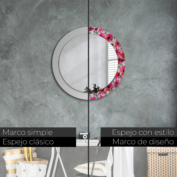 Espelho circular de parede decorativo Papoilas cor-de-rosa