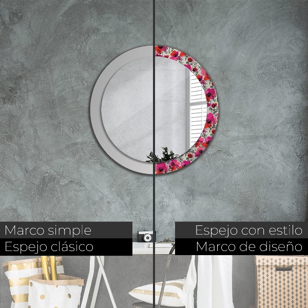 Espelho circular de parede decorativo Papoilas cor-de-rosa