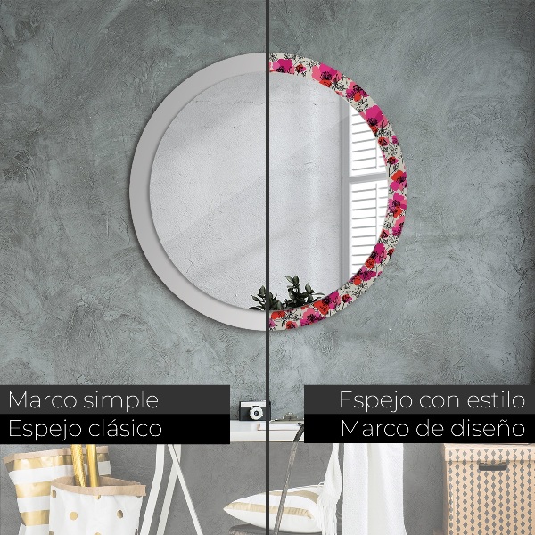Espelho circular de parede decorativo Papoilas cor-de-rosa