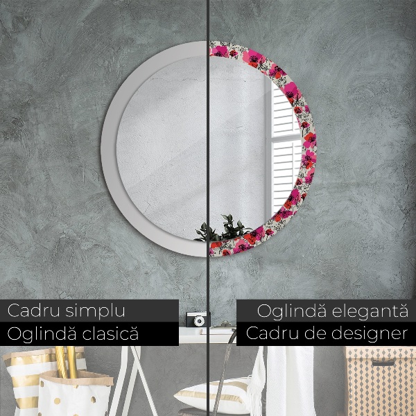 Espelho circular de parede decorativo Papoilas cor-de-rosa