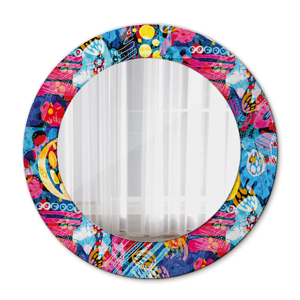 Espelho circular de parede decorativo Rabiscos coloridos