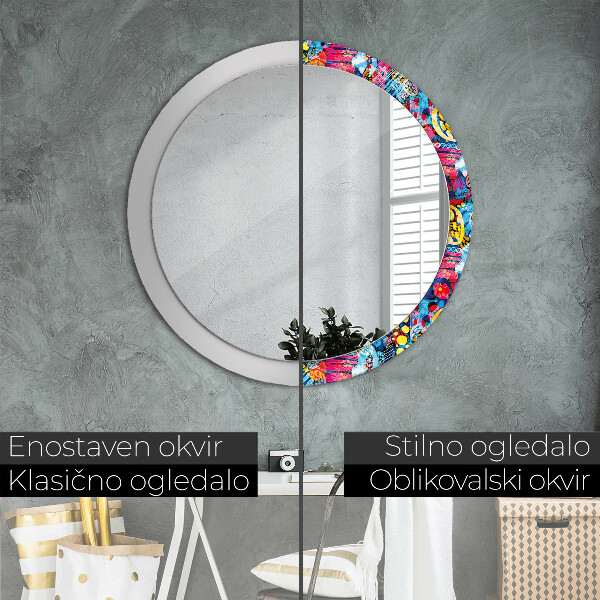 Espelho circular de parede decorativo Rabiscos coloridos